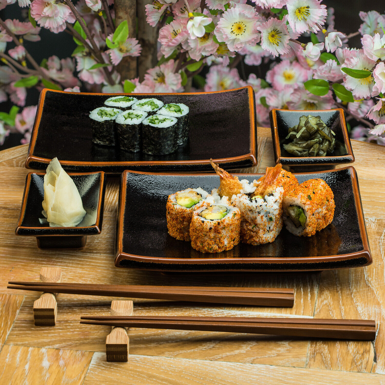 Japo skie Sushi Plate Set Naczynia I Pa eczki Tenmoku Glazury