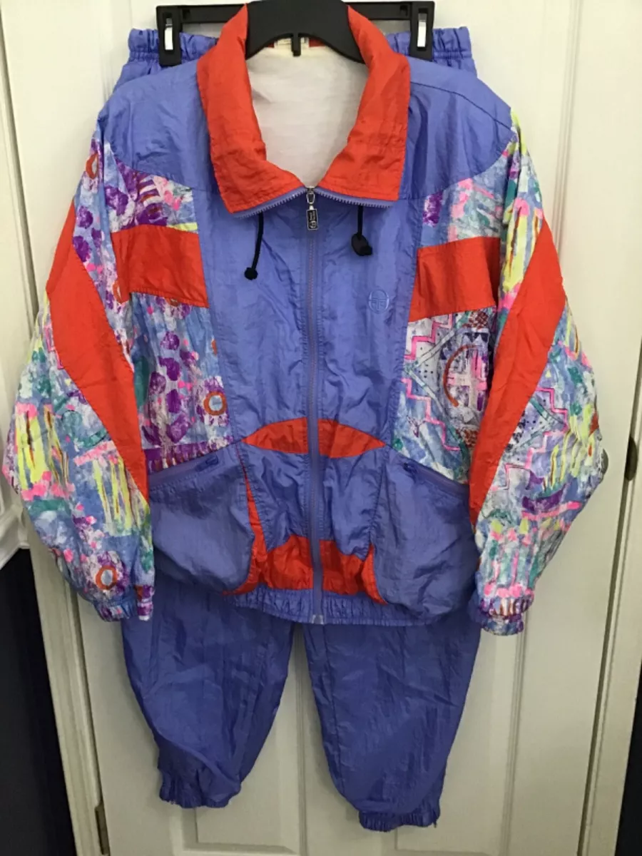 Vintage Womens 80s 90s Sergio Tacchini Blue W/Multicolor Full Zip Track  Suit 14