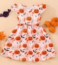 Girl's Pumpkin  Ghost Halloween Dress - Knee-High Fit and Flare, Size 5-6 NEW