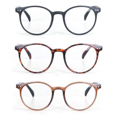 EYE ZOOM 3 Pack Retro Round Plastic Frame Reading Glasses for Men and Women