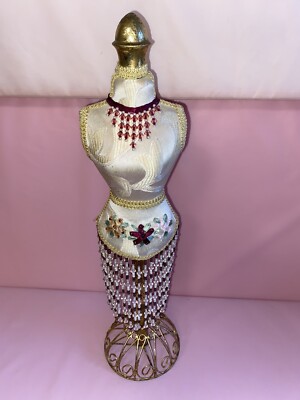 Jewelry Bust Mannequin Form Gilt Beaded  Appliqué 17 Victorian Style Shabby Chic