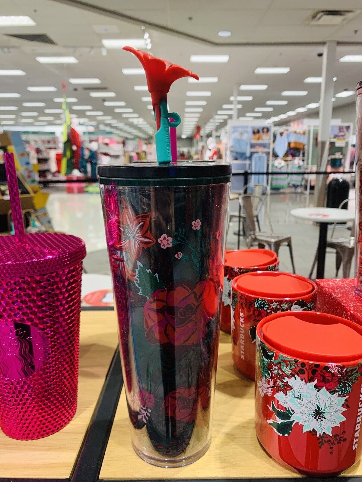 NEW Starbucks Holiday 2022 Poinsettia Silicon Straw Topper Cold Cup Tumbler  24oz