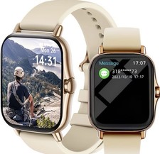 Gold Smart Watch for Men  Women  Bluetooth Calls, Notifications, Fitness