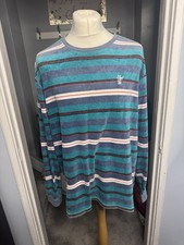 HUF Lightweight Jumper Striped Blue Green XL Long Sleeve Cotton Logo