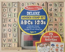 Melissa  Doug Deluxe Letters and Numbers Wooden Stamp Set ABCs 123s With Act...