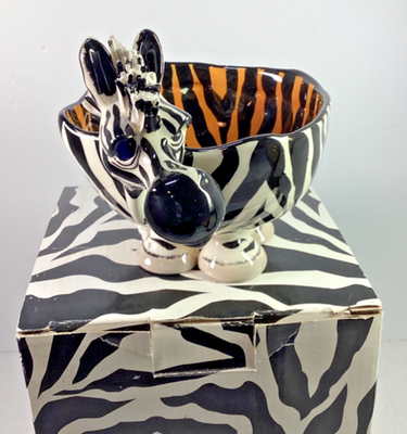EM様御専用 ブラジリアン Lenny ZEBRA and white OP SWAK Lynda Corneille Whimsical Ceramic Zebra Bowl Character