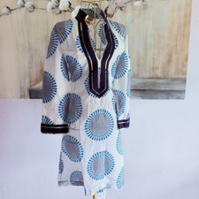 Tory Burch Blue White Floral Medallion Cotton Tunic Dress Size 8 Resort