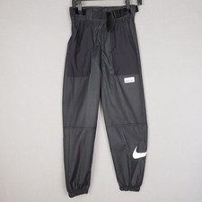 Nike Women's S Swoosh Windbreaker Pants Black Buckle Belt Waist Sporty Y2K Style
