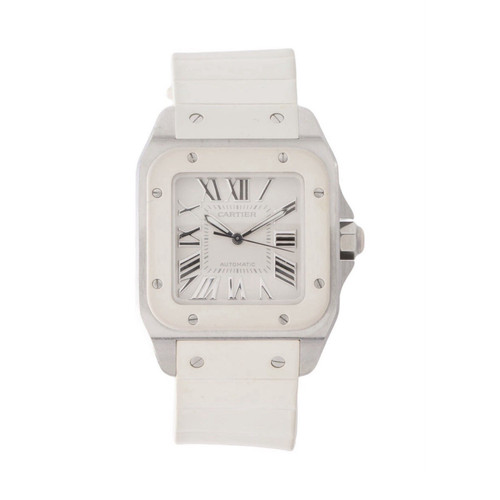 Cartier Santos 100 Automatic Stainless Steel White Dial Rubber Strap Unisex