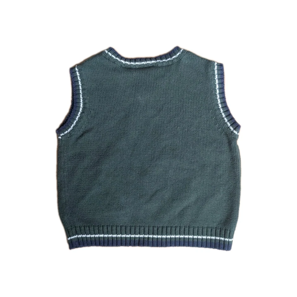 Винтажный Рождественский свитер жилет ребенка 12 М аппликация морозный снеговик 90-х коала зеленый - Изображение 2 из 4