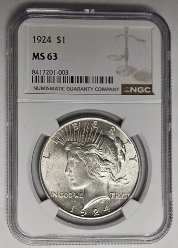1924 P Philadelphia Mint Peace Silver Dollar NGC MS 63