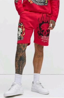 Ed Hardy Herren Jersey Red Dragon Skull Sweat Shorts Gr. XXL 2XL Neu mit Etikett