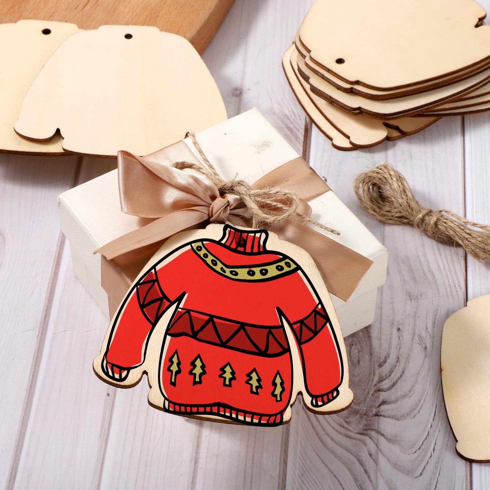Grevosea 20 Pcs Wooden Christmas Ornaments, Unfinished Wood Sweater Pieces with