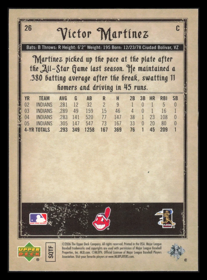 2006 Upper Deck Artifacts Victor Martinez #26 - Image 2 of 2