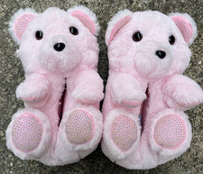 Snugimals Pink Teddy Bear Oversized Womens Slippers With Rhinestones US 8-9