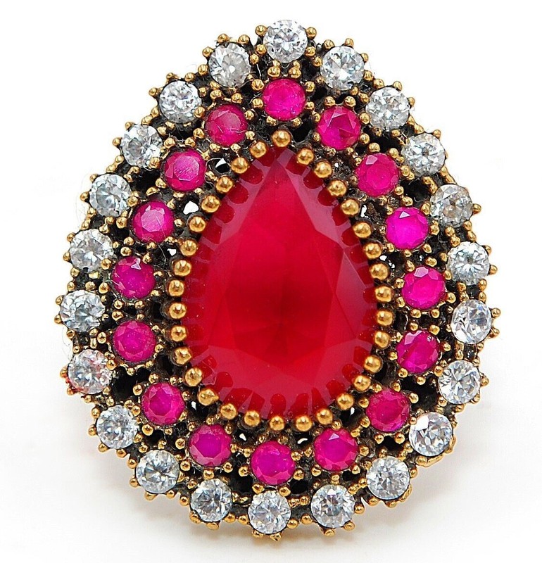 Ottoman Empire 4CT Garnet 925 Sterling Silver Ring Sz 8.5 H1-6