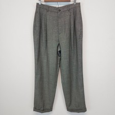 Vintage Ralph Lauren Wool Trousers Size 14 30" Brown Pleated Relaxed Baggy 90s