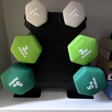 PhysKcal Neoprene Dumbbell Set 18kg with Stand, 1kg/3kg/5kg Pairs (7pc)