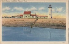 Sand Hills Lighthouse,Scituate,MA Tichnor Plymouth County Vintage Postcard PC