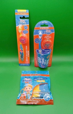 Brush Buddies ''BLIPPI'' Kids Tooth Care Lot Brushes   Cup   Covers   Floss   NEW
