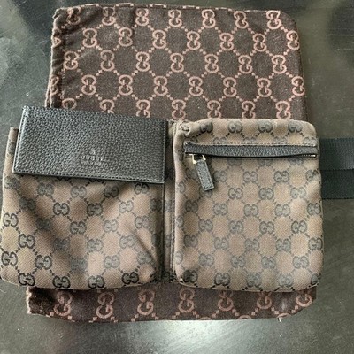 美品 GUCCI GG Canvas Waist Bag Body Bag GUCCI GG Canvas Waist Pouch Shoulder Bum Bag Belt Bag Black