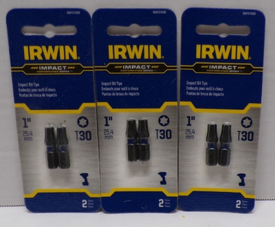 Lot of 3 Irwin Impact Bit Tips 1'' T30 IWAF31TX302 Pack of 2 Each