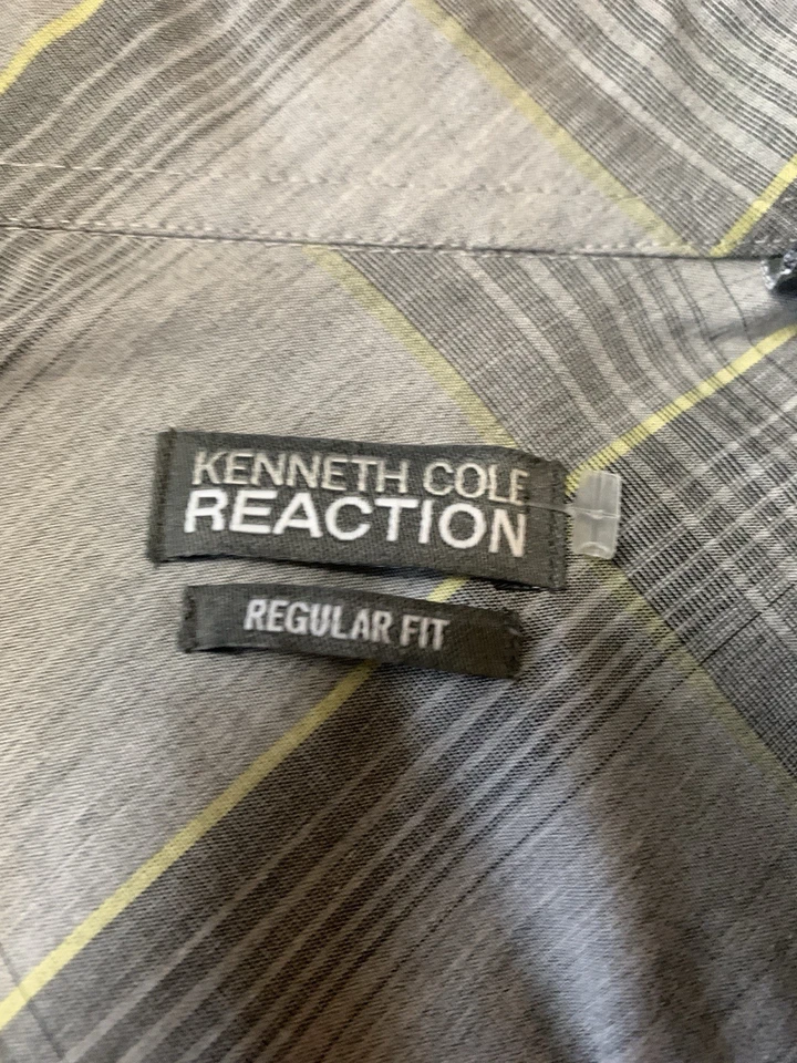 Camisa de vestir Kenneth Cole para hombre ajustada gris a cuadros con botones 14,5 32/33 Foto 4 de 4