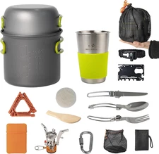 Camping Cookware Mess Kit, 16 Pcs Backpacking Cooking Set, Lightweight Camping P
