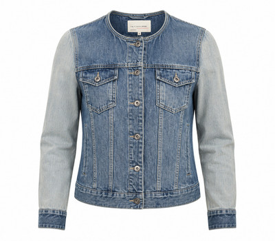 Two by Vince Camuto Collarless Denim Jean Jacket Two Tone Sleeves Size L