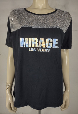 NWT Mirage Las Vegas black silver sequin short sleeve t-shirt womens 3XL XXXL