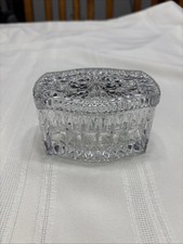 Vintage Pressed Clear Glass Covered Trinket Jewelry Box Rectangular
