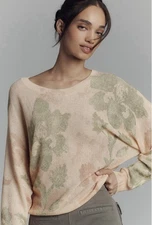 By Anthropologie Printed-Linen Pullover Sweater