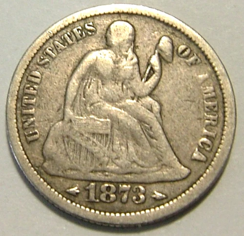 1873 Seated Liberty Dime 10C Fine with  Arrows / open 3