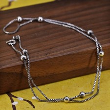 18" 1mm, vintage Sterling silver necklace, Italy 925 box chain with 3mm beads