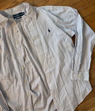 Ralph Lauren MEN Size L - Button Down Long Sleeve Shirt Classic Fit Navy & White