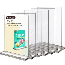 Acrylic Sign Holder 6 Pcs Double Sided Acrylic Stands 6 x 8 in Vertical Clear...
