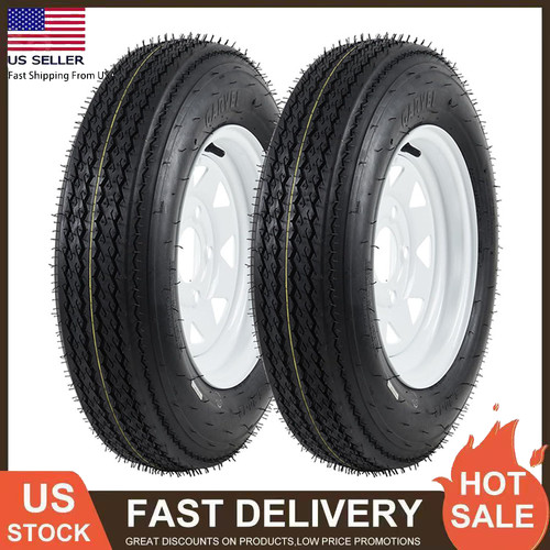 Set of 2 5.30-12 Trailer Tires w/ Rims 5.30x12 5.3-12 530-12, 5 Lug on 4.5", 6PR