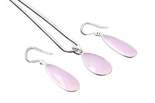 Sterling Silver Rose Quartz Gemstone Handmade Women Pendant Earrings Party Set