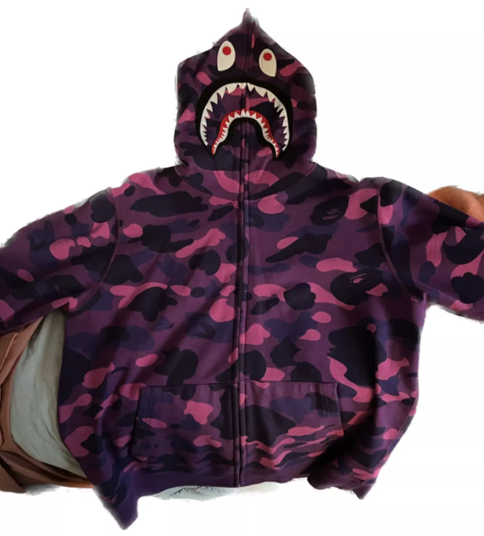 BAPE Color Camo Shark Full Zip Hoodie - Purple 100% Authentic XL