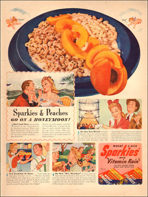 1941 WW 2 era AD SPARKIES Wheat or Rice Breakfast Cereal Vitamin Rain  063018