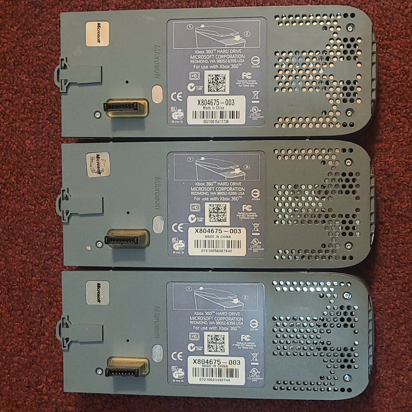 Lot of 3 Microsoft Xbox 360 20GB HDD External Hard Drives Gray X804675