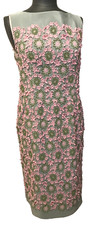 Prada LadiesDress Green And Pink Lace Embroidery Boat Neck Size : 46 Silk/Cotton