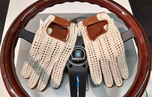 Driving Handmade Gloves full fingers Genuine Leather & Cotton crochet MADE ITALY