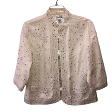 Chicos Womens Size 3 XL Ivory White Embroidered Beaded 3/4 Sleeve Blazer Jacket