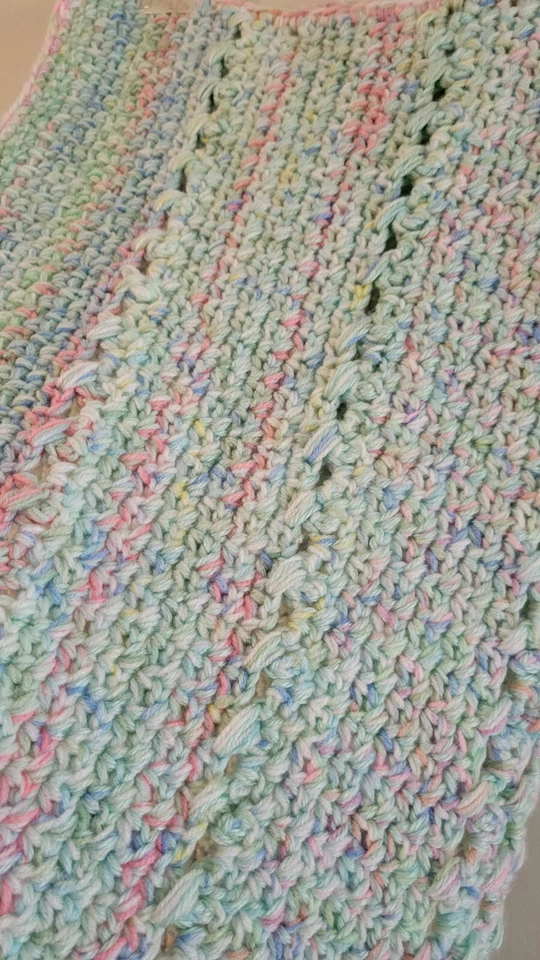Hand Crocheted Pastel Baby Blanket 34x39 Afghan Green Yellow Pink Blue Wool Blen - Image 2 of 4