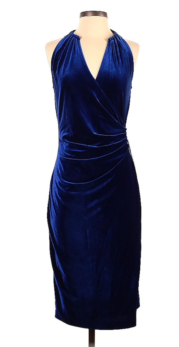 elie tahari dress blue Elie Tahari Blue V Neck Cocktail Dress Size S