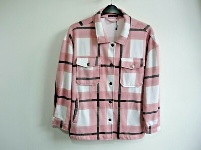BooHoo Ladies Smart Oversized Pink White Check Jacket Short