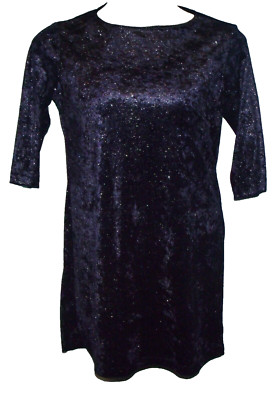 Dark Purple Violet Round Neck 3/4 Sleeve Knee Length Shift Dress Size L Juniors