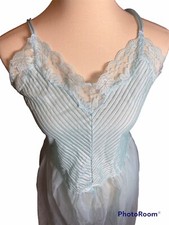 Vintage 60s Bluish Green Floral Sheer Lacey Lingerie Gown