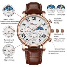 Multi-function Business Moon Phase Date Waterproof Rome Analog Imported Men Wris